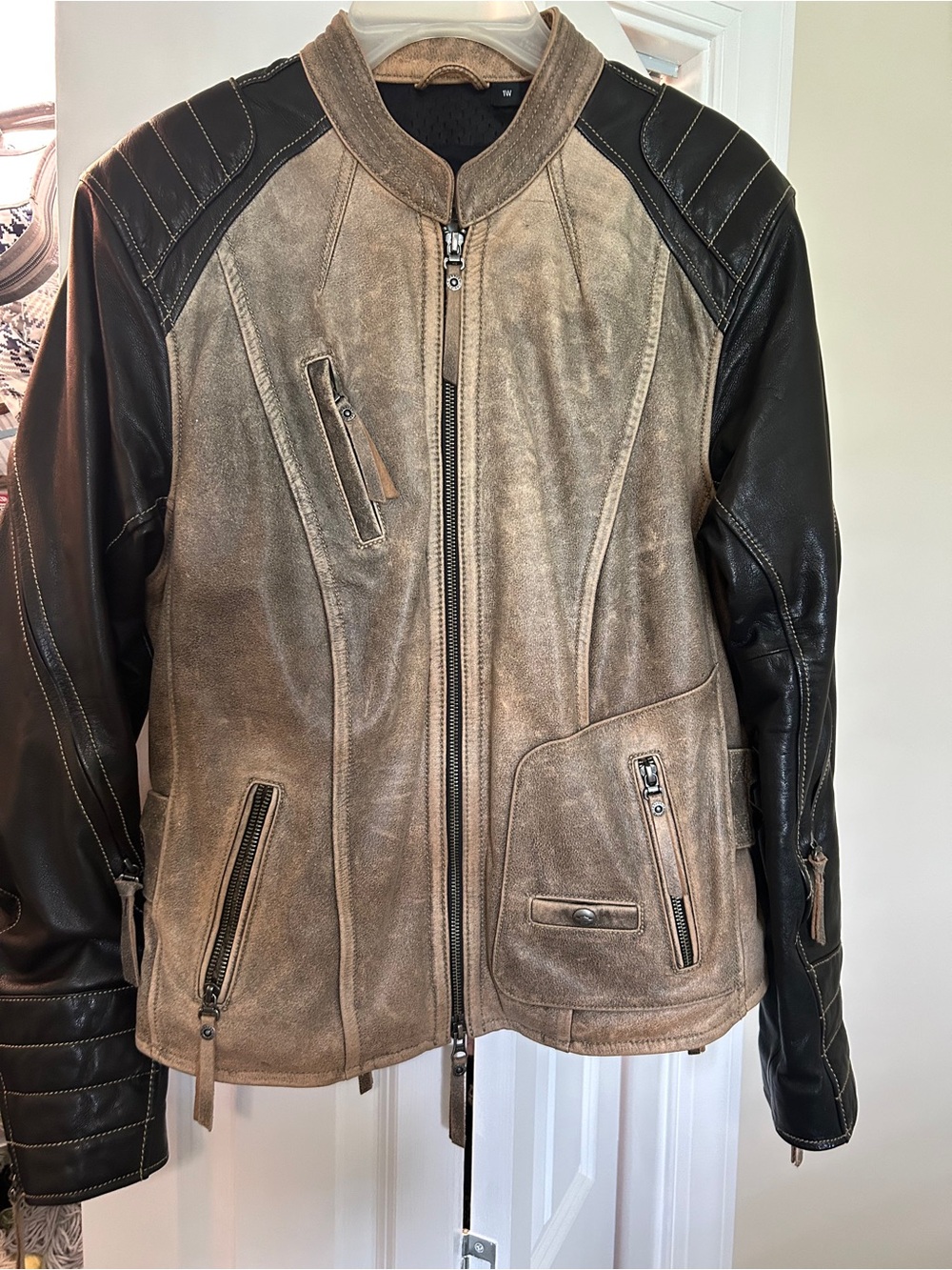 Womens Two-Tone Leather Jacket - Brown and Black